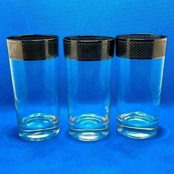 Mid Century Checkered Silver Rim Tumblers - Set of 3 - Picture 1 of 2